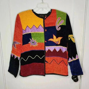 Julia Kim VTG Wearable Art Jacket Toggle Glass Buttons Size Small Abstract
